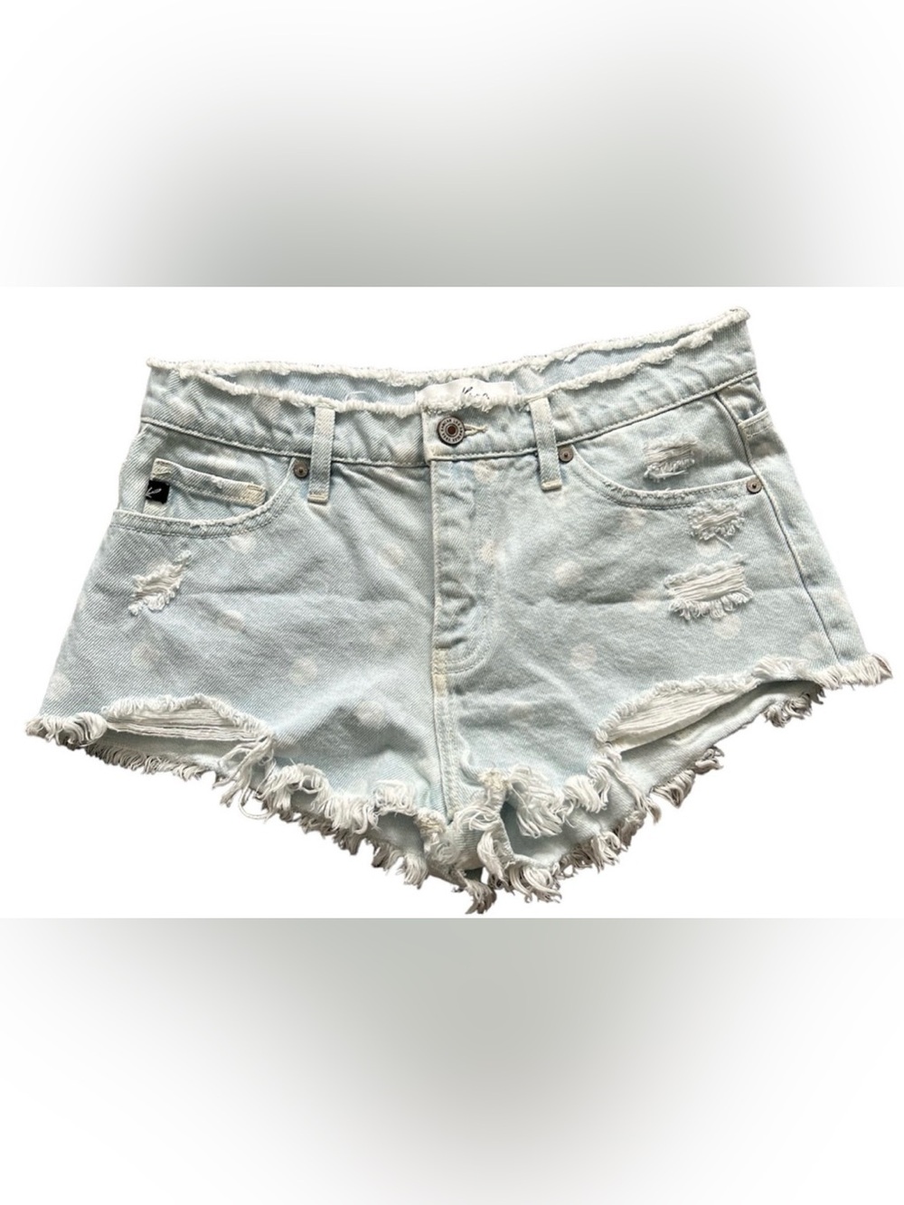 KanCan High Rise Distressed Denim Shorts Light Wash Frayed Polka Dot Small